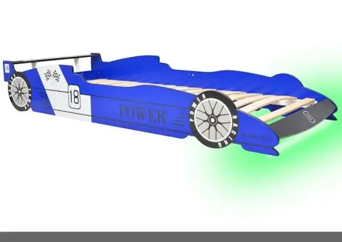 Pat copii mașină de curse, cu LED, 90 x 200 cm, albastru - 2/5