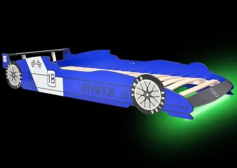 Pat copii mașină de curse, cu LED, 90 x 200 cm, albastru - 3/5