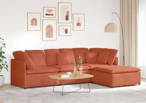Canapea modulară cu taburet și perne, roșu portocaliu - 1/5