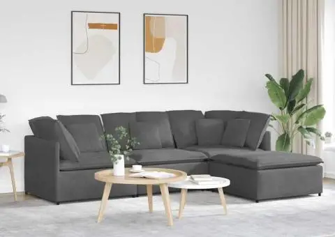 Canapea modulară cu taburet și perne țesătură velur gri închis - 1/5