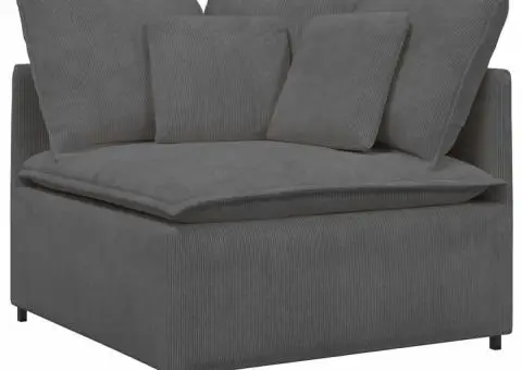 Canapea modulară cu taburet și perne țesătură velur gri închis - 3/5