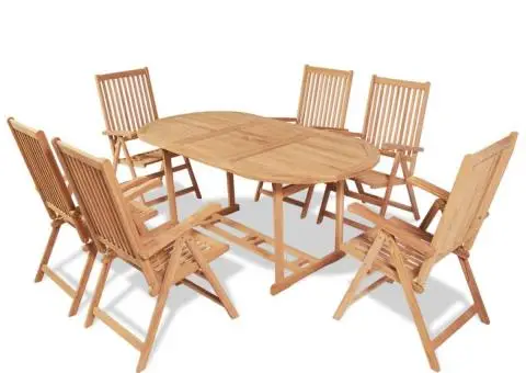 Set mobilier exterior cu scaune pliabile 7 piese lemn tec masiv - 1/5