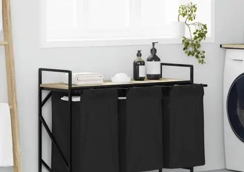 Coș de rufe 3 compartimente cu raft stejar sonoma - 1/5