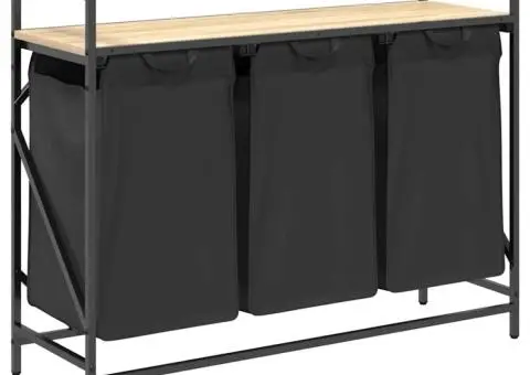 Coș de rufe 3 compartimente cu raft stejar sonoma - 2/5