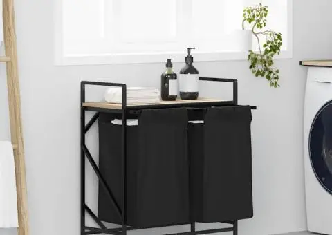 Coș de rufe 2 compartimente cu roți stejar sonoma - 1/5