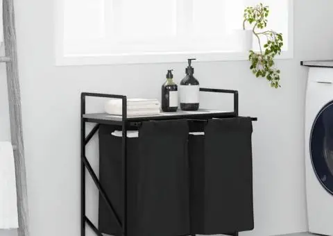 Coș de rufe 2 compartimente cu raft sonoma gri - 1/5