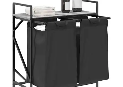 Coș de rufe 2 compartimente cu raft sonoma gri - 4/5