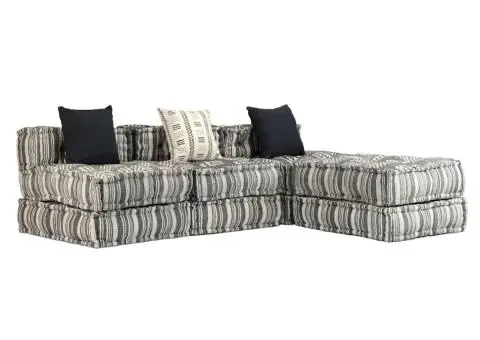 Canapea puf modulară cu 3 locuri, gri cu dungi, material textil - 1/5