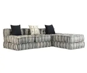 vidaXL Canapea puf modulară cu 3 locuri, gri cu dungi, material textil