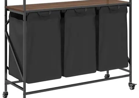 Coș de rufe 3 compartimente cu roți stejar maro - 2/5