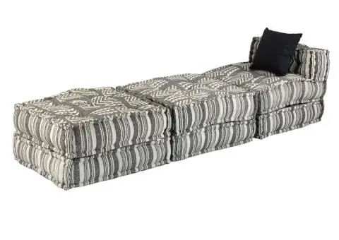 Canapea puf modulară cu 3 locuri, gri cu dungi, material textil - 4/5