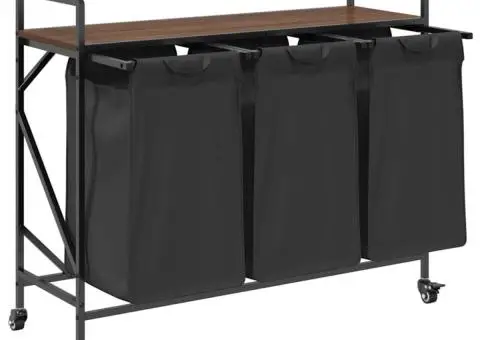 Coș de rufe 3 compartimente cu roți stejar maro - 5/5