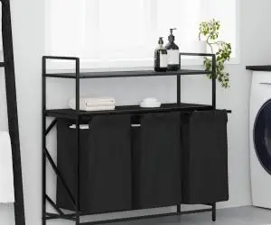 vidaXL Coș de rufe 3 compartimente cu rafturi stejar negru