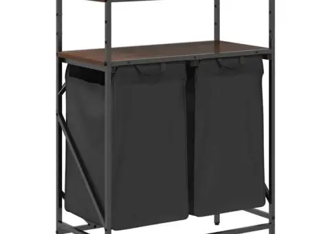 Coș de rufe 2 compartimente cu rafturi stejar maro - 2/5