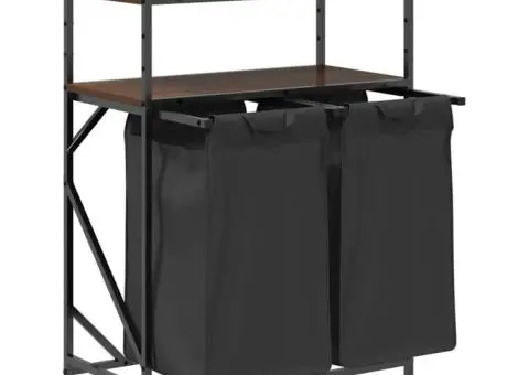 Coș de rufe 2 compartimente cu rafturi stejar maro - 5/5