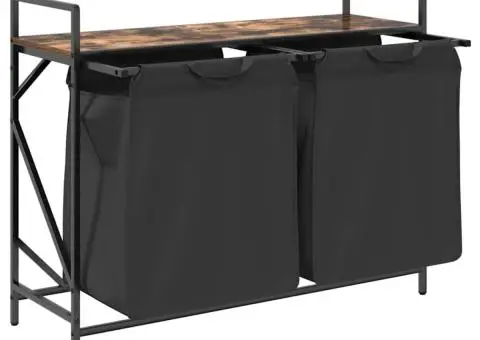 Coș de rufe 2 compartimente cu raft stejar fumuriu - 5/5