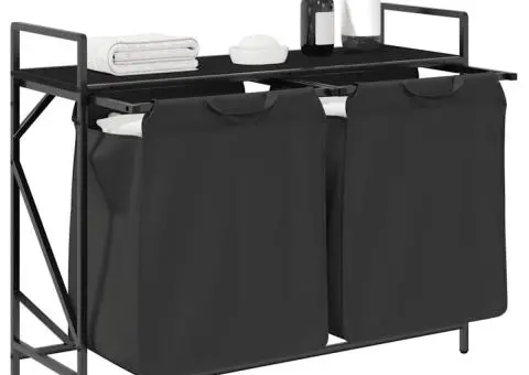 Coș de rufe 2 compartimente cu raft stejar negru - 4/5