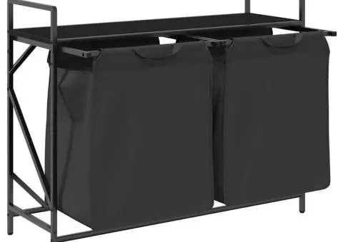 Coș de rufe 2 compartimente cu raft stejar negru - 5/5