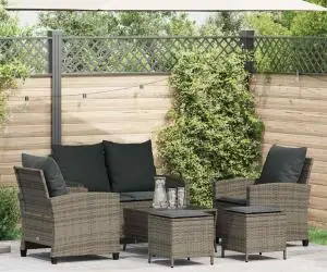 vidaXL Set mobilier grădină cu perne, 6 piese, gri, poliratan