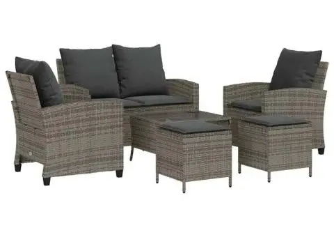 Set mobilier grădină cu perne, 6 piese, gri, poliratan - 2/5