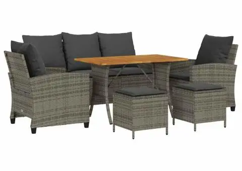 Set mobilier grădină cu perne, 6 piese, gri, poliratan - 2/5