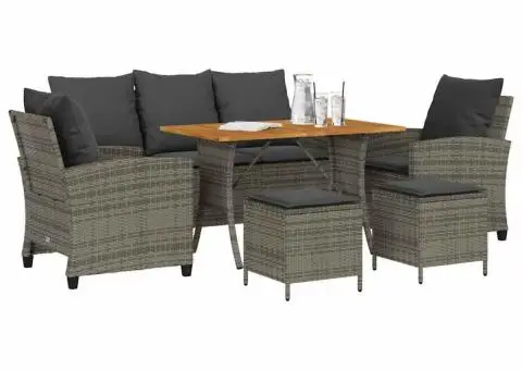 Set mobilier grădină cu perne, 6 piese, gri, poliratan - 4/5