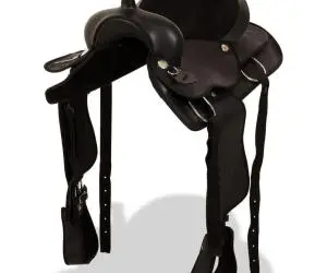 vidaXL Șa Western, căpăstru & pieptar, piele naturală, 17", negru