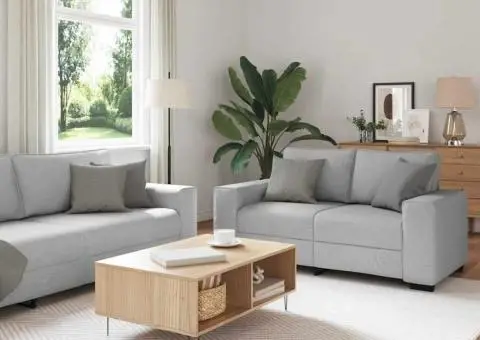 Set de canapele cu perne, 3 piese, gri nor, textil - 1/5