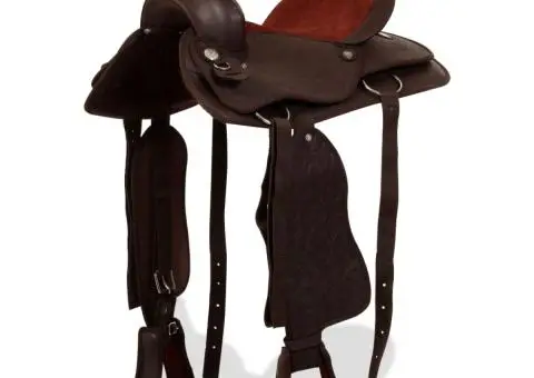 Șa Western, căpăstru & pieptar, piele naturală, 17", maro - 1/5