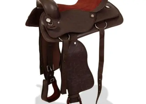 Șa Western, căpăstru & pieptar, piele naturală, 17", maro - 3/5