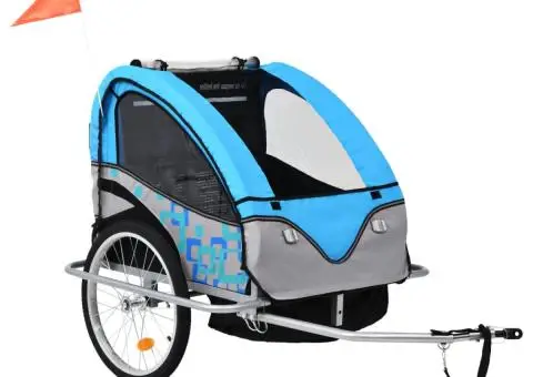 Remorcă bicicletă & cărucior copii 2-în-1, albastru și gri - 1/5