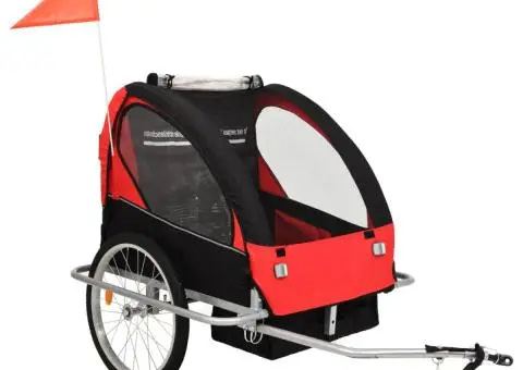 Remorcă bicicletă & cărucior 2-în-1, negru și roșu - 1/5