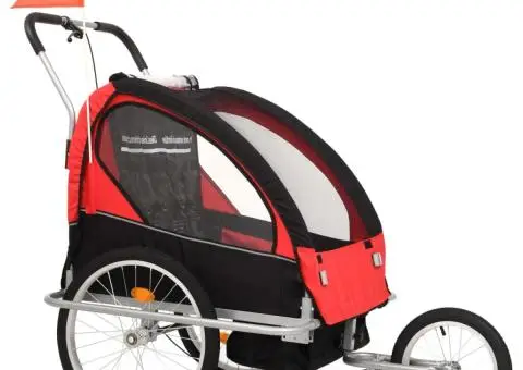 Remorcă bicicletă & cărucior 2-în-1, negru și roșu - 3/5