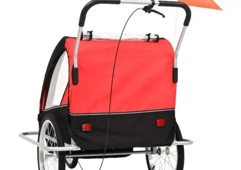 Remorcă bicicletă & cărucior 2-în-1, negru și roșu - 4/5
