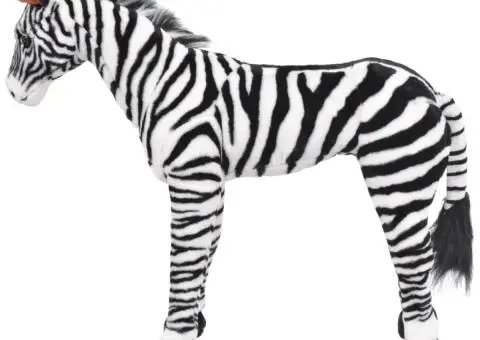 Zebră de jucărie din pluș în picioare, alb și negru, XXL - 2/5