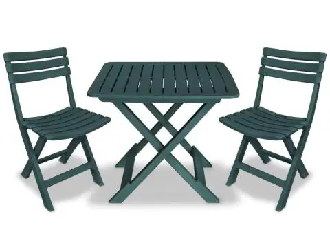 Set mobilier bistro pliabil, 3 piese, verde, plastic - 1/5