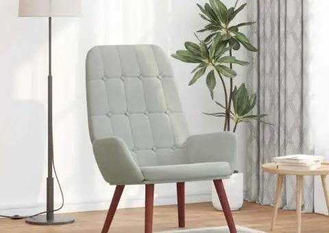 Scaun de relaxare, gri deschis, catifea - 1/5