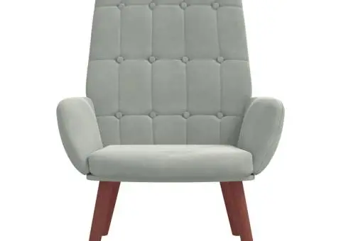 Scaun de relaxare, gri deschis, catifea - 3/5