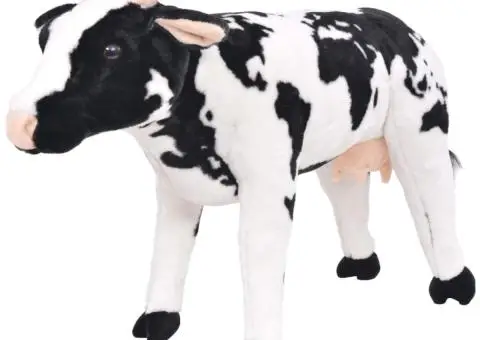 Văcuță de jucărie din pluș în picioare, alb și negru, XXL - 1/5