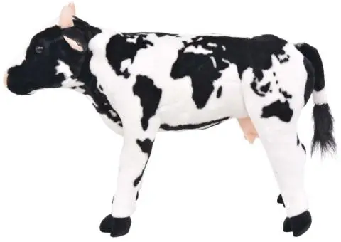 Văcuță de jucărie din pluș în picioare, alb și negru, XXL - 2/5