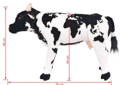 Văcuță de jucărie din pluș în picioare, alb și negru, XXL - 5/5