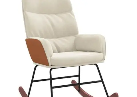 Scaun balansoar, alb crem, catifea - 2/5