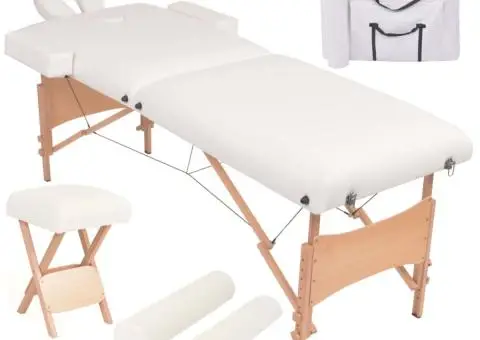 Set taburet și masă masaj pliabile 2 zone, 10 cm grosime, alb - 1/5