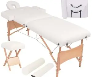 vidaXL Set taburet și masă masaj pliabile 2 zone, 10 cm grosime, alb
