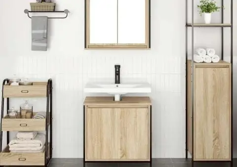 Set mobilier de baie, 2 piese, stejar sonoma, lemn prelucrat - 3/5