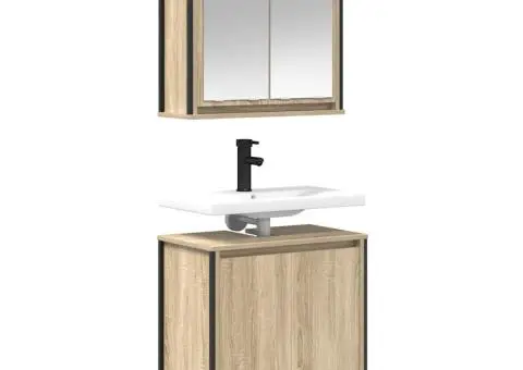 Set mobilier de baie, 2 piese, stejar sonoma, lemn prelucrat - 4/5