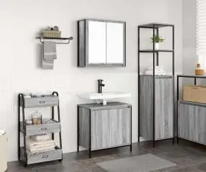 vidaXL Set mobilier de baie, 2 piese, gri sonoma, lemn prelucrat