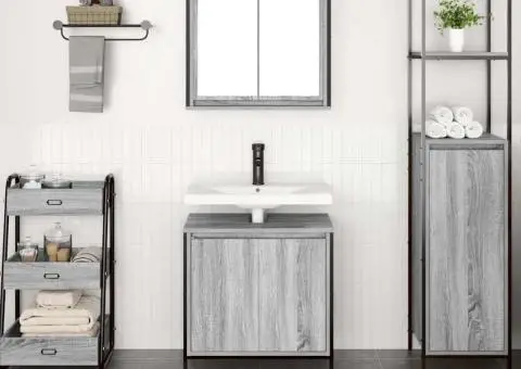 Set mobilier de baie, 2 piese, gri sonoma, lemn prelucrat - 3/5