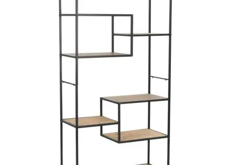 Bibliotecă, 90,5x35x180 cm, lemn masiv de brad și oțel - 1/5