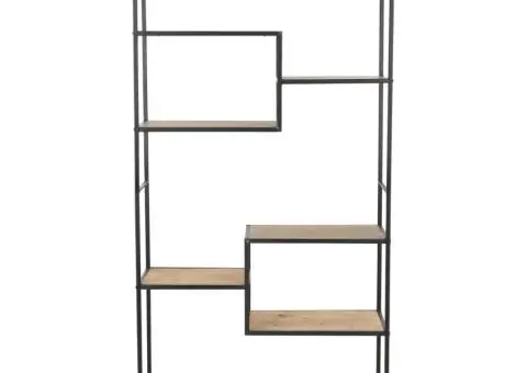 Bibliotecă, 90,5x35x180 cm, lemn masiv de brad și oțel - 2/5